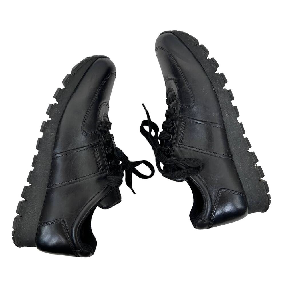 Prada Black Leather Sneakers Sz 41 - Picture 10 of 11